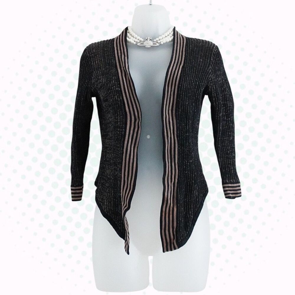Vintage Jean Paul Gaultier Classique Navy & Tan Striped Bolero Cardigan Size 40